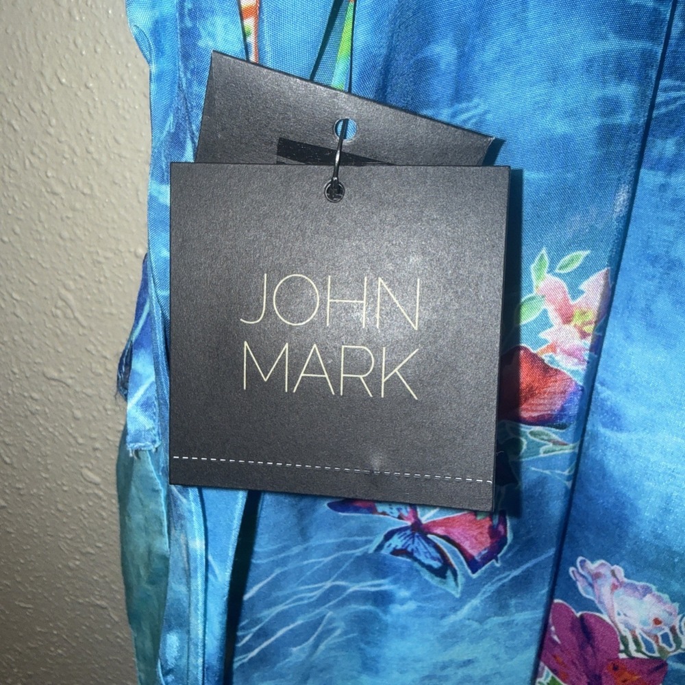 John Mark Shirt Top Women 2X Island Dreaming Floral Print Colorful Blue Boho NEW - Picture 8 of 10